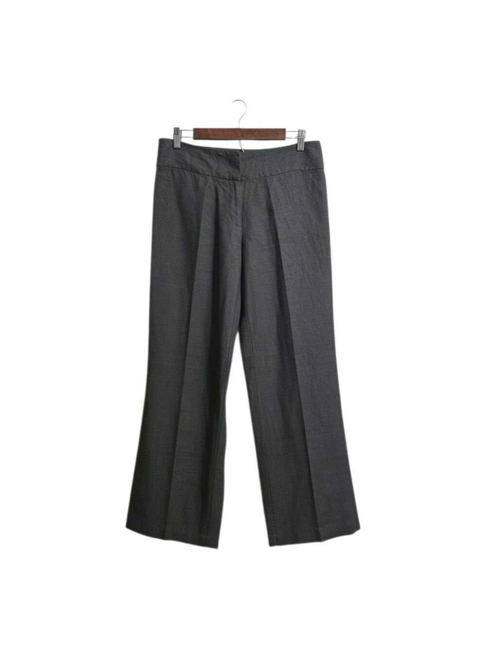Eileen Fisher Tailored Mid-Rise Wide Leg Linen Trousers In Charcoal Sz 8